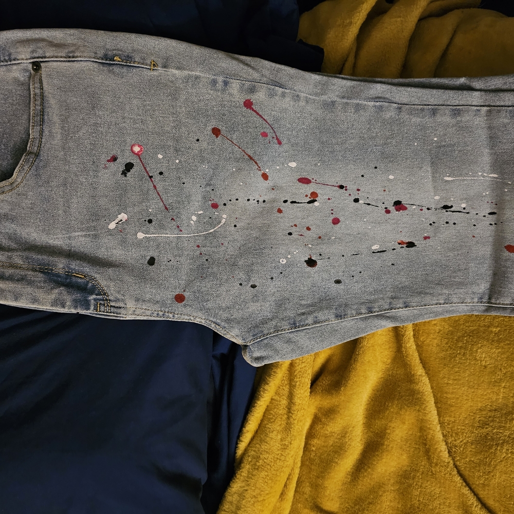 New York & Company Stylish Blue Splatter Jeans